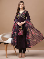 Alia Cut Hand Embroidered Kurta With Pant & Dupatta Premium, Multicolor - Hiral Fashion - Distacart
