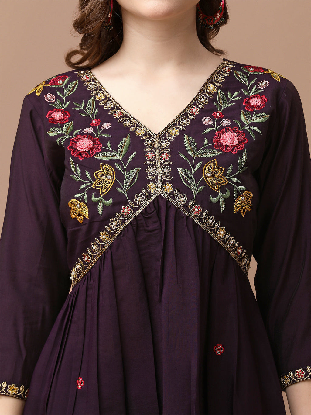 Alia Cut Hand Embroidered Kurta With Pant & Dupatta Premium, Multicolor - Hiral Fashion - Distacart