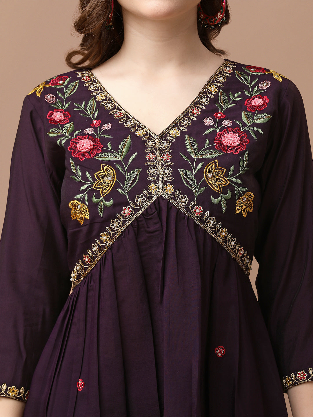 Alia Cut Hand Embroidered Kurta With Pant & Dupatta Premium, Multicolor - Hiral Fashion - Distacart