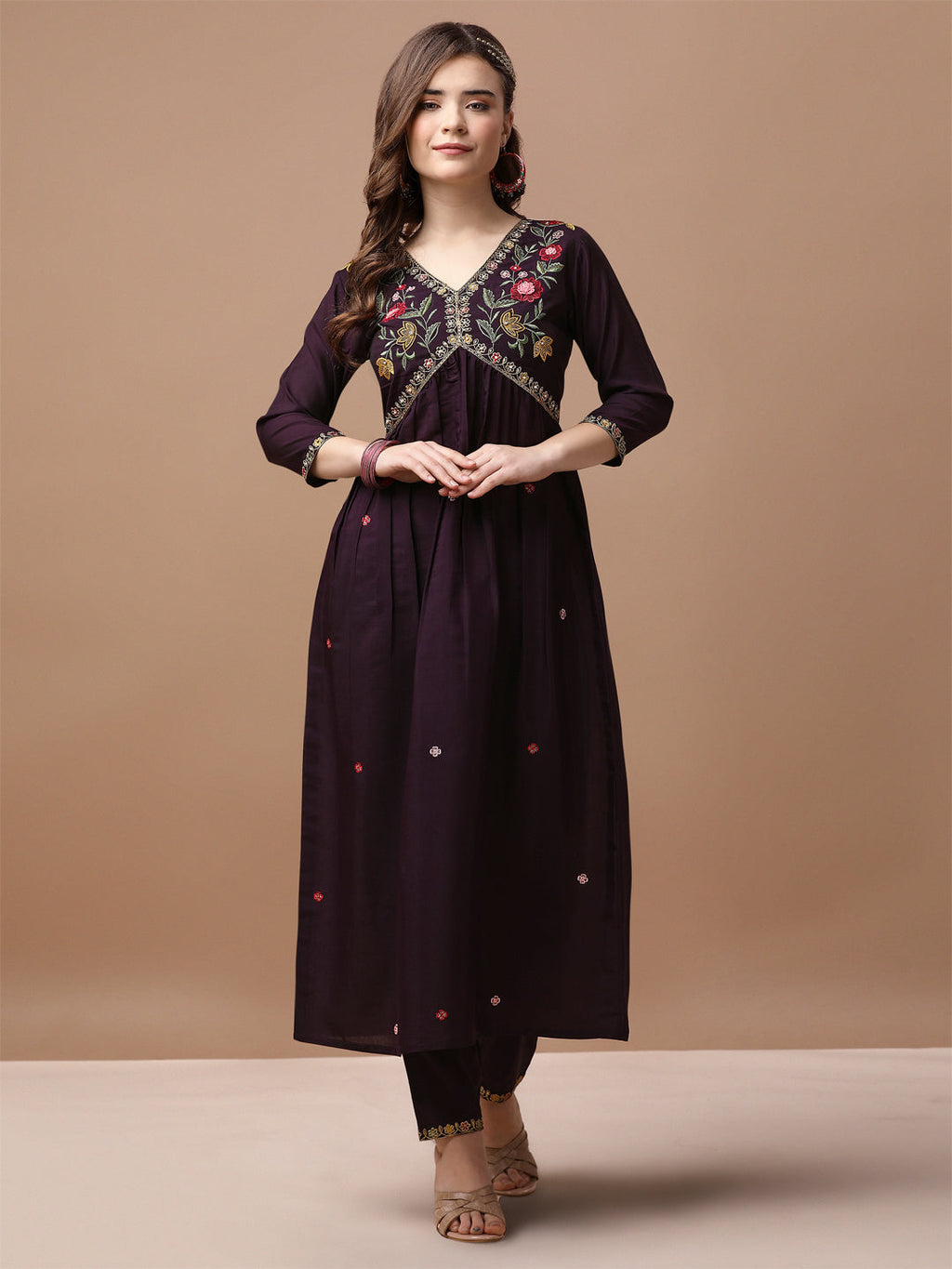 Alia Cut Hand Embroidered Kurta With Pant & Dupatta Premium, Multicolor - Hiral Fashion - Distacart