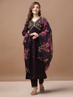 Alia Cut Hand Embroidered Kurta With Pant & Dupatta Premium, Multicolor - Hiral Fashion - Distacart