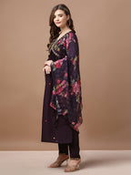 Alia Cut Hand Embroidered Kurta With Pant & Dupatta Premium, Multicolor - Hiral Fashion - Distacart