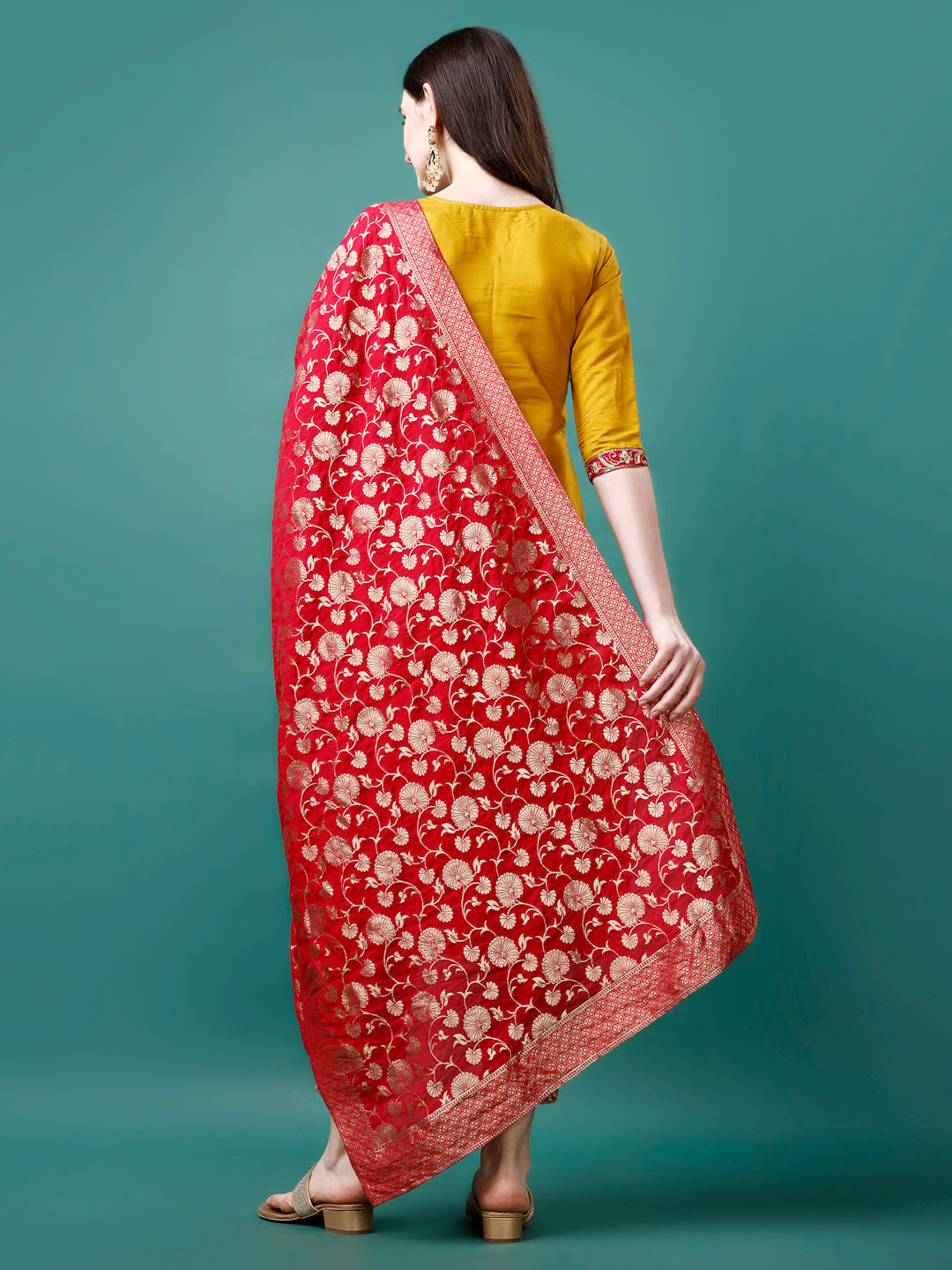 Embroidered Kurta With Pant & Banarasi Jacquard Dupatta Premium, Multicolor - Hiral Fashion