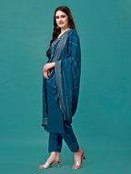 Hand Embroidered Kurta With Pant & Dupatta Luxury, Multicolor - Hiral Fashion