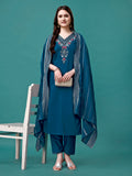 Hand Embroidered Kurta With Pant & Dupatta Luxury, Multicolor - Hiral Fashion
