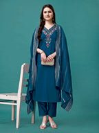 Hand Embroidered Kurta With Pant & Dupatta Luxury, Multicolor - Hiral Fashion
