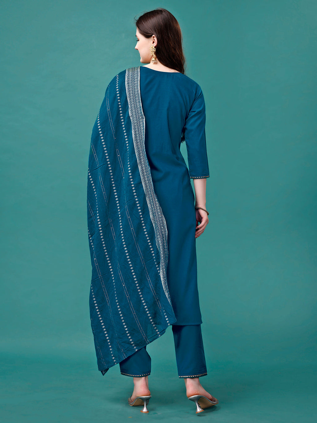 Hand Embroidered Kurta With Pant & Dupatta Luxury, Multicolor - Hiral Fashion