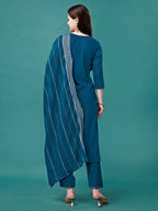 Hand Embroidered Kurta With Pant & Dupatta Luxury, Multicolor - Hiral Fashion