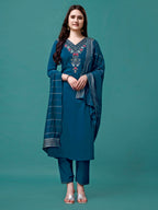 Hand Embroidered Kurta With Pant & Dupatta Luxury, Multicolor - Hiral Fashion