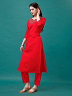 Hand Embroidered Kurta With Pant & Banarasi Jacquard Dupatta Premium, Multicolor - Hiral Fashion - Distacart