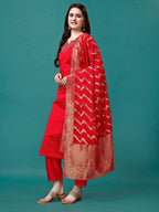 Hand Embroidered Kurta With Pant & Banarasi Jacquard Dupatta Premium, Multicolor - Hiral Fashion - Distacart
