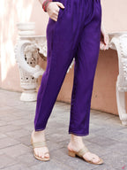 Hand Embroidered Purple Kurta With Pant & Banarasi Jacquard Dupatta Premium, Multicolor - Hiral Fashion - Distacart