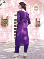 Hand Embroidered Purple Kurta With Pant & Banarasi Jacquard Dupatta Premium, Multicolor - Hiral Fashion - Distacart