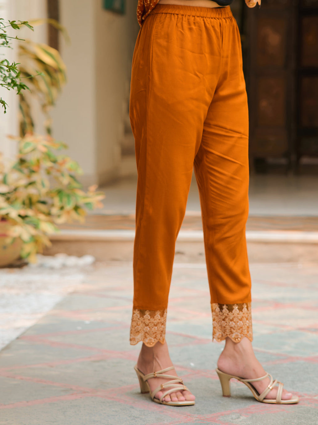 Nyra Cut Embroidered & Bandhani Printed Kurta With Lace Embroidered Pant & Dupatta, Mustard - Hiral Fashion - Distacart