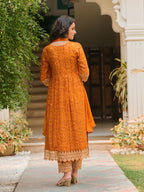 Nyra Cut Embroidered & Bandhani Printed Kurta With Lace Embroidered Pant & Dupatta, Mustard - Hiral Fashion - Distacart