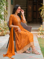 Nyra Cut Embroidered & Bandhani Printed Kurta With Lace Embroidered Pant & Dupatta, Mustard - Hiral Fashion - Distacart