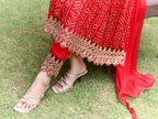 Nyra Cut Embroidered & Bandhani Printed Kurta With Lace Embroidered Pant & Dupatta, Red - Hiral Fashion - Distacart
