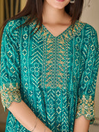 Nyra Cut Embroidered & Bandhani Printed Kurta With Lace Embroidered Pant & Dupatta, Teal - Hiral Fashion - Distacart