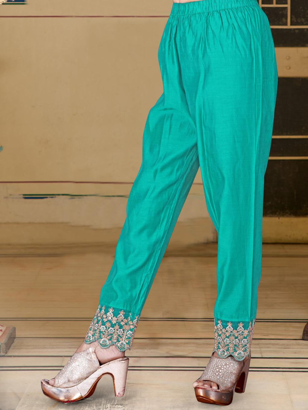 Nyra Cut Embroidered & Bandhani Printed Kurta With Lace Embroidered Pant & Dupatta, Teal - Hiral Fashion - Distacart