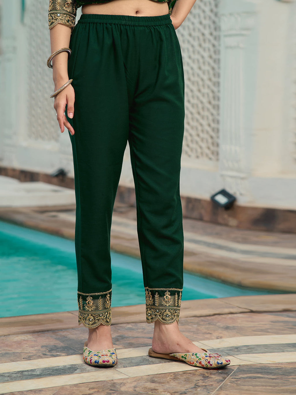 Nyra Cut Embroidered & Floral Printed Kurta With Pant & Foil Print Dupatta, Green - Hiral Fashion - Distacart