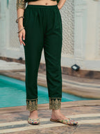 Nyra Cut Embroidered & Floral Printed Kurta With Pant & Foil Print Dupatta, Green - Hiral Fashion - Distacart