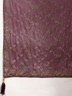 Nyra Cut Embroidered & Floral Printed Kurta With Pant & Foil Print Dupatta, Wine - Hiral Fashion