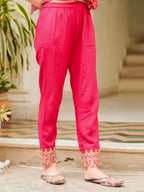 Nyra Cut Embroidered & Printed Kurta With Pant & Dupatta, Pink - Hiral Fashion - Distacart
