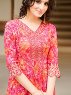 Nyra Cut Embroidered & Printed Kurta With Pant & Dupatta, Pink - Hiral Fashion - Distacart