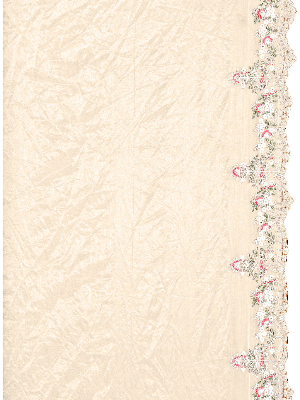 Hand Embroidered Banarasi Jacqauard Kurta With Pant & Embroidered Organza Dupatta, Cream - Hiral Fashion - Distacart