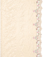 Hand Embroidered Banarasi Jacqauard Kurta With Pant & Embroidered Organza Dupatta, Cream - Hiral Fashion - Distacart