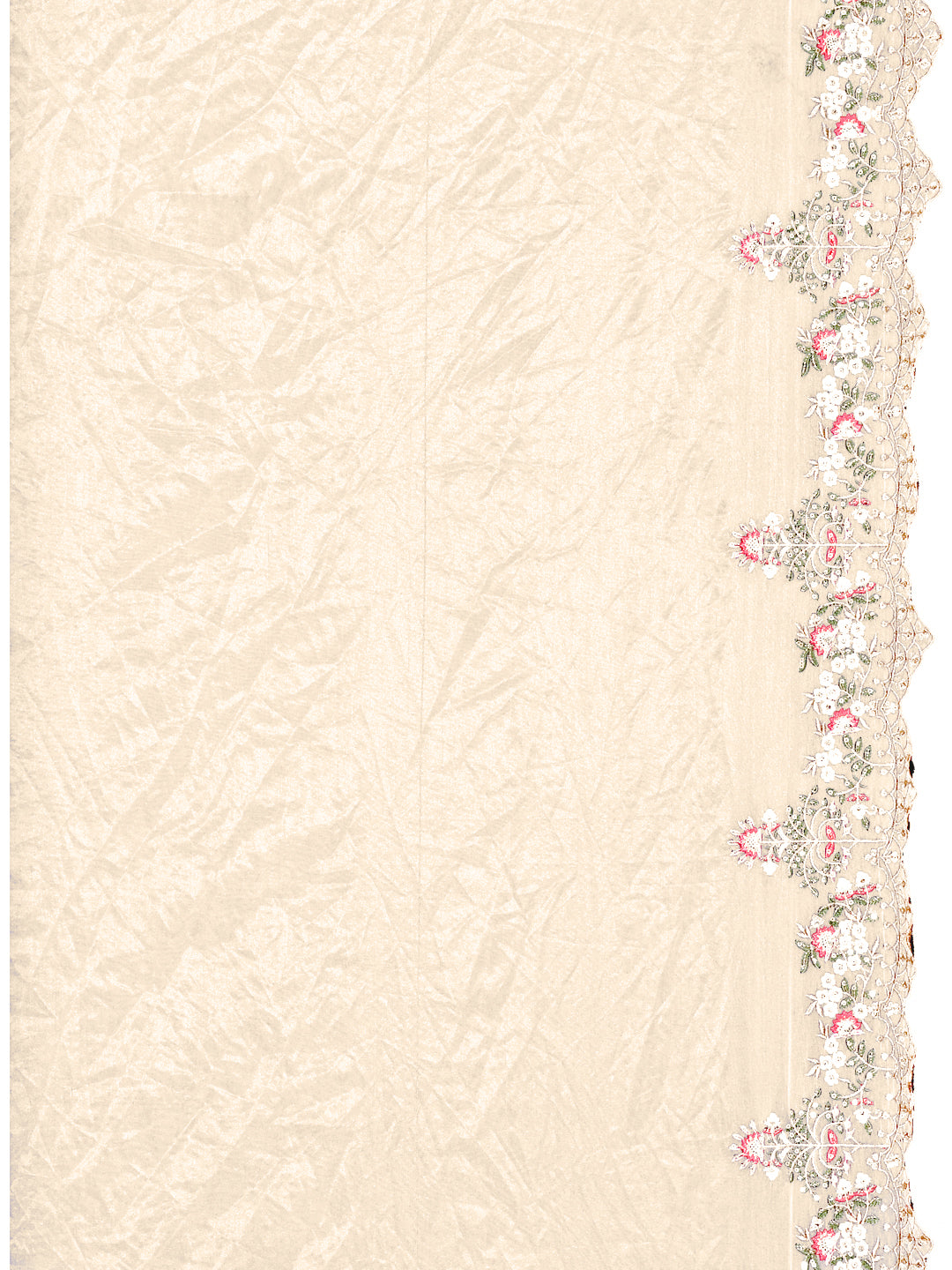 Hand Embroidered Banarasi Jacqauard Kurta With Pant & Embroidered Organza Dupatta, Cream - Hiral Fashion - Distacart