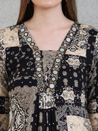 Hand Embroidered & Printed Kurta With Palazzo Pants, Black - Hiral Fashion - Distacart