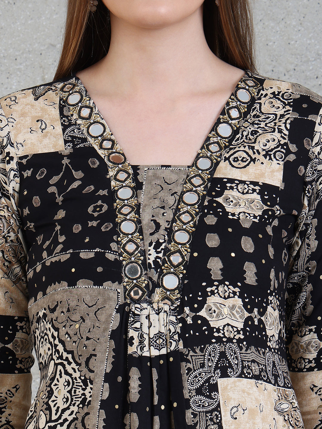 Hand Embroidered & Printed Kurta With Palazzo Pants, Black - Hiral Fashion - Distacart