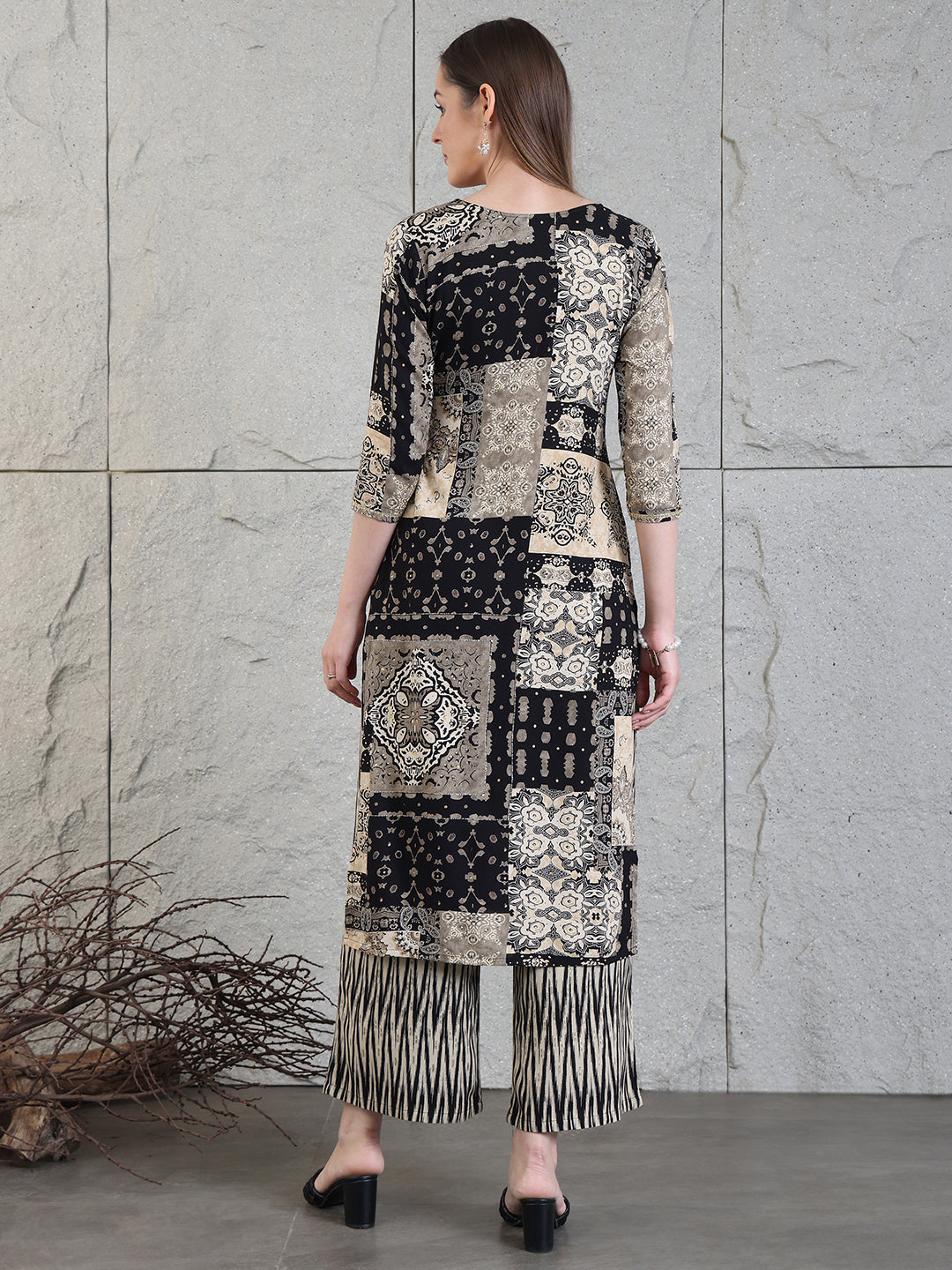 Hand Embroidered & Printed Kurta With Palazzo Pants, Black - Hiral Fashion - Distacart