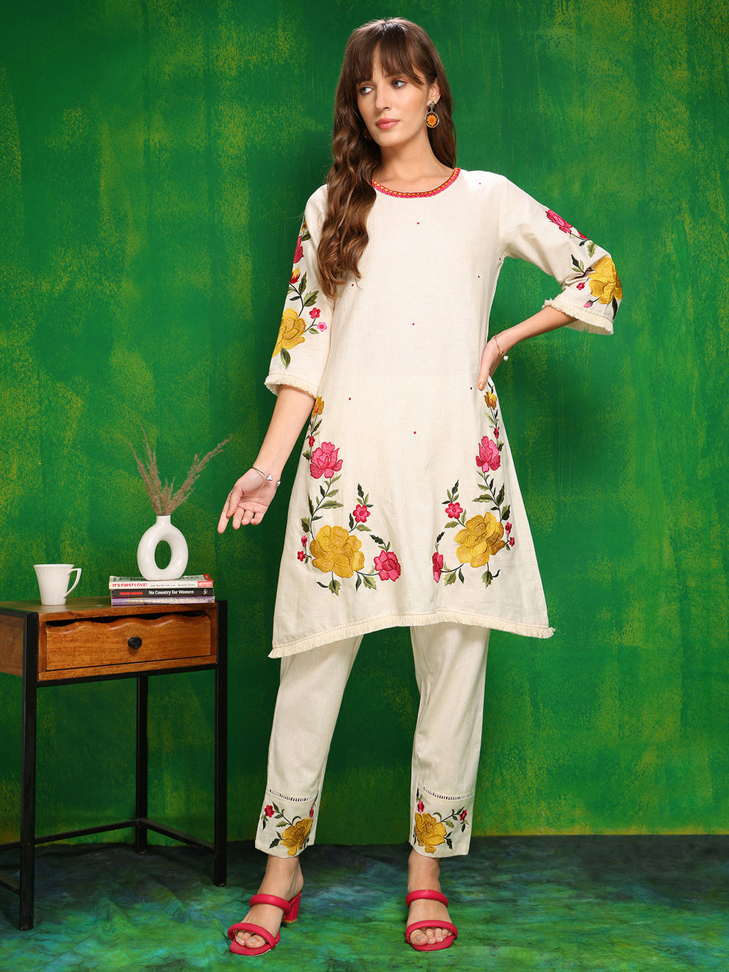 Versatile Embroidered Co Ords, Beige - Hiral Fashion - Distacart