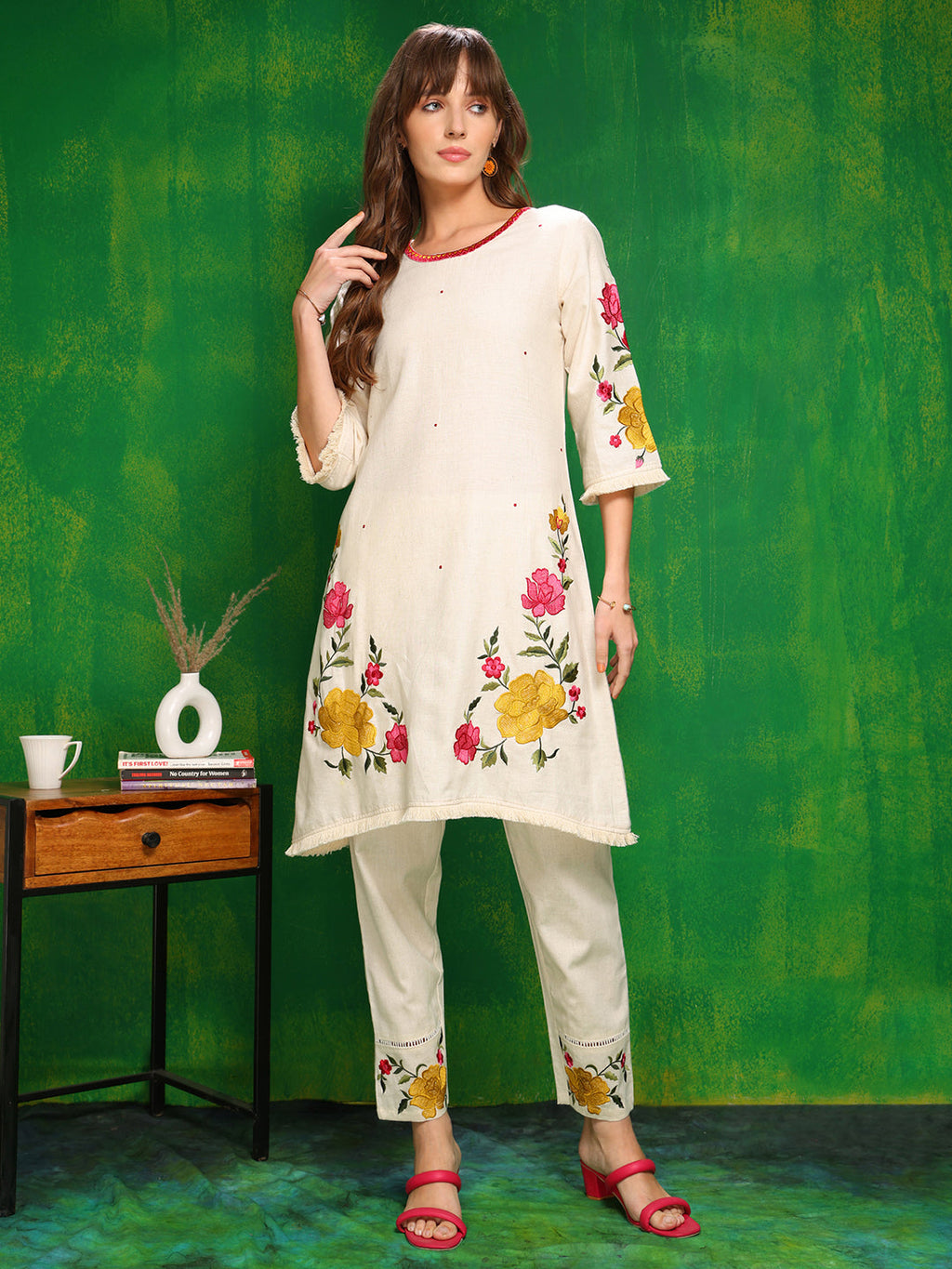 Versatile Embroidered Co Ords, Beige - Hiral Fashion - Distacart