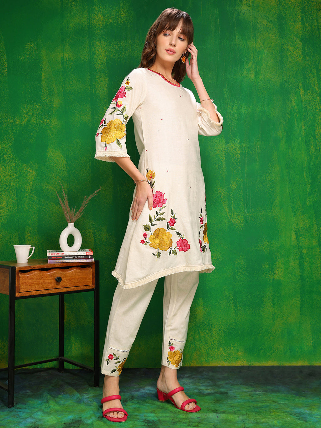 Versatile Embroidered Co Ords, Beige - Hiral Fashion - Distacart