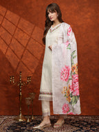 Chikankari & Embroidered Kurta With Pant & Printed Dupatta, White - Hiral Fashion - Distacart