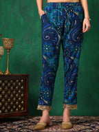 Sequined Embroidered & Printed Kurta With Pant & Embroidered Dupatta, Blue - Hiral Fashion - Distacart