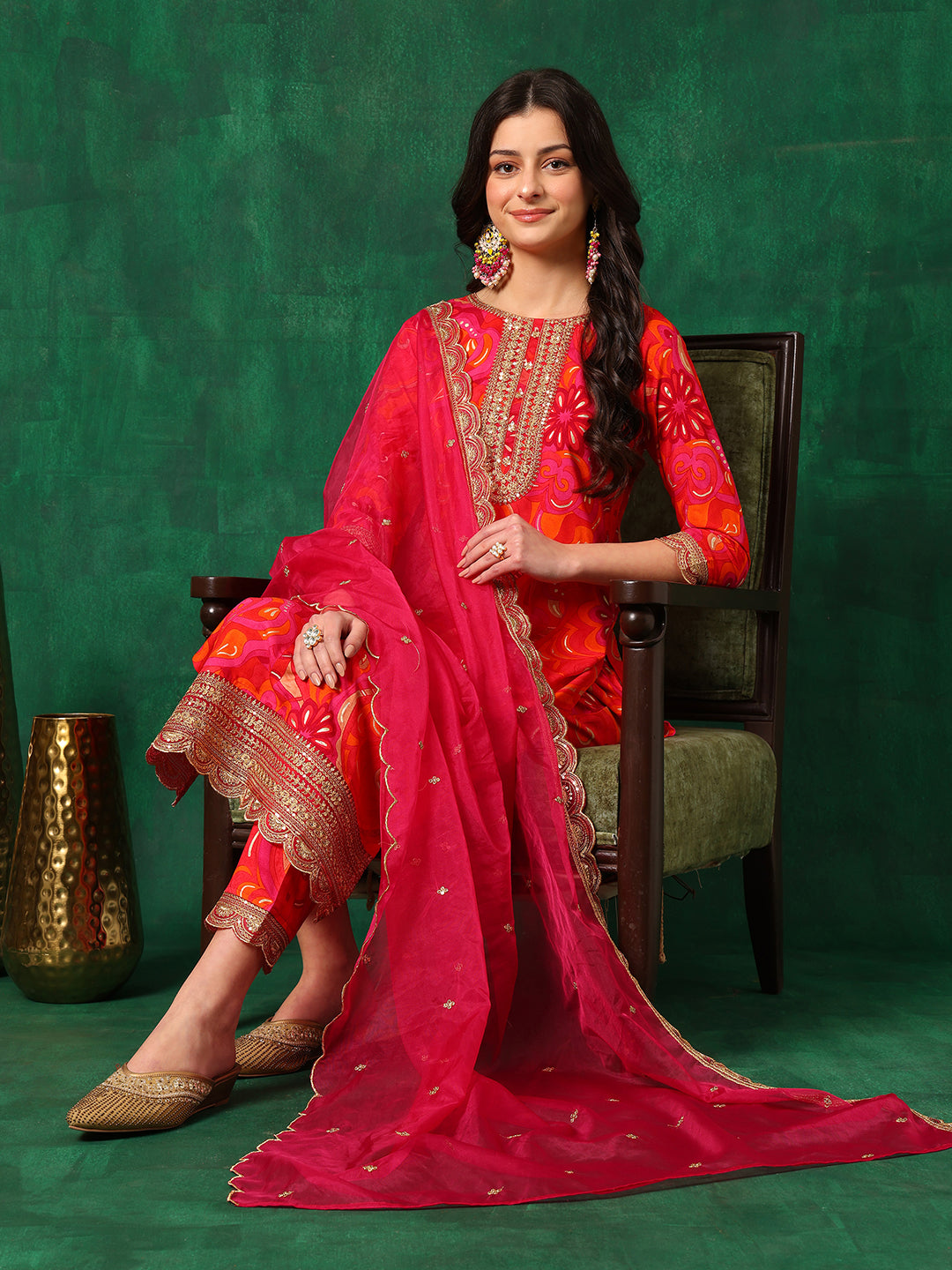 Sequined Embroidered & Printed Kurta With Pant & Embroidered Dupatta, Pink - Hiral Fashion - Distacart