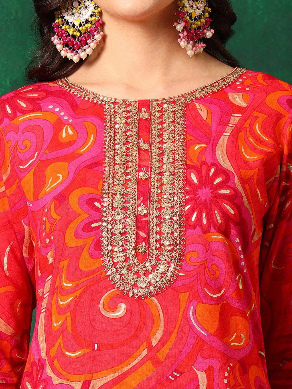 Sequined Embroidered & Printed Kurta With Pant & Embroidered Dupatta, Pink - Hiral Fashion - Distacart