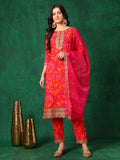 Sequined Embroidered & Printed Kurta With Pant & Embroidered Dupatta, Pink - Hiral Fashion - Distacart