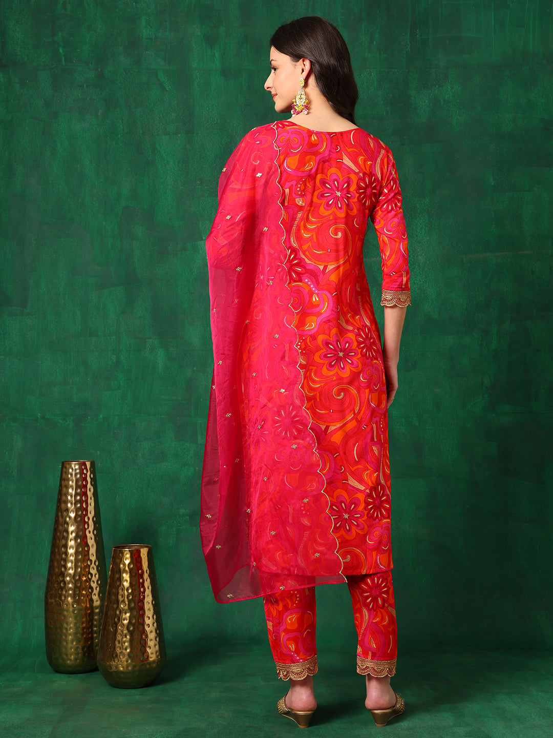 Sequined Embroidered & Printed Kurta With Pant & Embroidered Dupatta, Pink - Hiral Fashion - Distacart