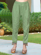 Hand & Machine Embroidered Kurta With Pant & Embroidered Dupatta, Green - Hiral Fashion - Distacart