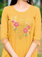 Hand & Machine Embroidered Kurta With Pant & Embroidered Dupatta, Yellow - Hiral Fashion - Distacart