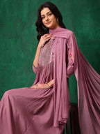 Mirror Embroidered Kurta With Pant & Embroidered Dupatta, Lavender - Hiral Fashion - Distacart