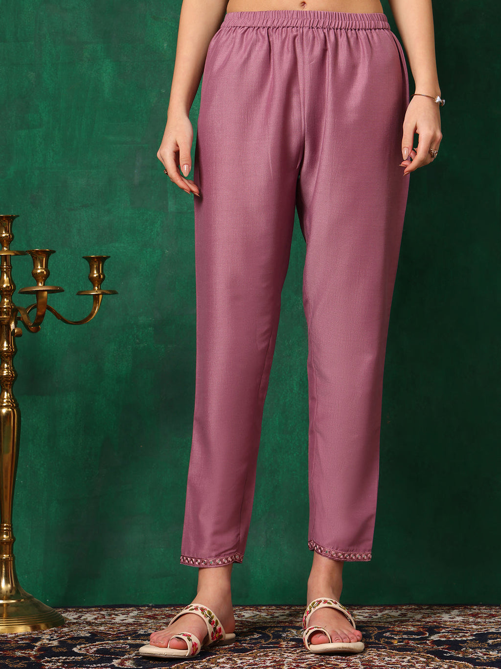 Mirror Embroidered Kurta With Pant & Embroidered Dupatta, Lavender - Hiral Fashion - Distacart