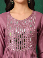 Mirror Embroidered Kurta With Pant & Embroidered Dupatta, Lavender - Hiral Fashion - Distacart