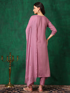 Mirror Embroidered Kurta With Pant & Embroidered Dupatta, Lavender - Hiral Fashion - Distacart