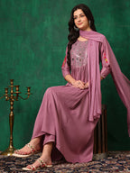 Mirror Embroidered Kurta With Pant & Embroidered Dupatta, Lavender - Hiral Fashion - Distacart